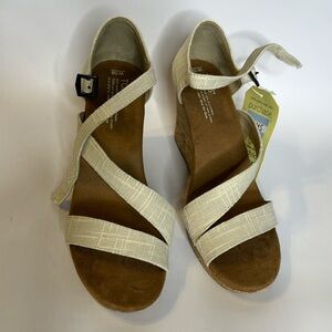 NEW TOMS Clarissa Natural Linen with Cork Wedge Sandals Size 10